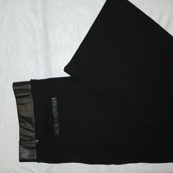 ADREIENNE LANDAU ONYX WIDE LEG, LEATHER ACCENT, BLACK PANTS SIZE XL, NWOT - Picture 5 of 9